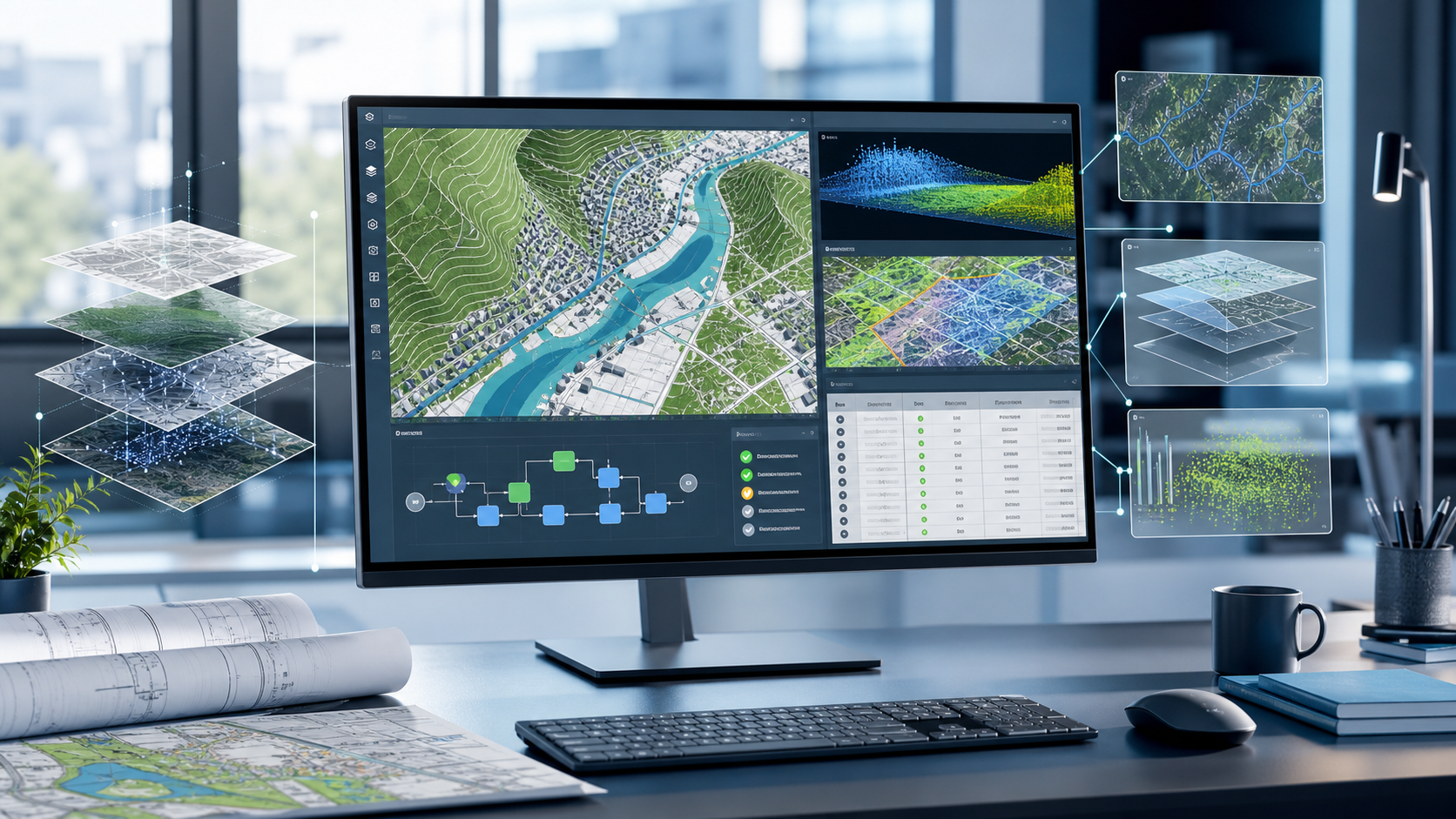 GIS-Geodatenanalyse mit Kartenlayern, Punktwolke und Datenprüfung